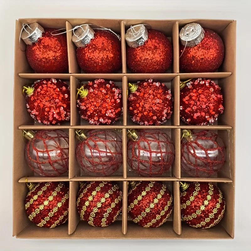 16pcs/set New Style Christmas Ball Set Glitter Deco Ball with Round Shapes for Christmas Tree Hanging Ornaments Plastic Material