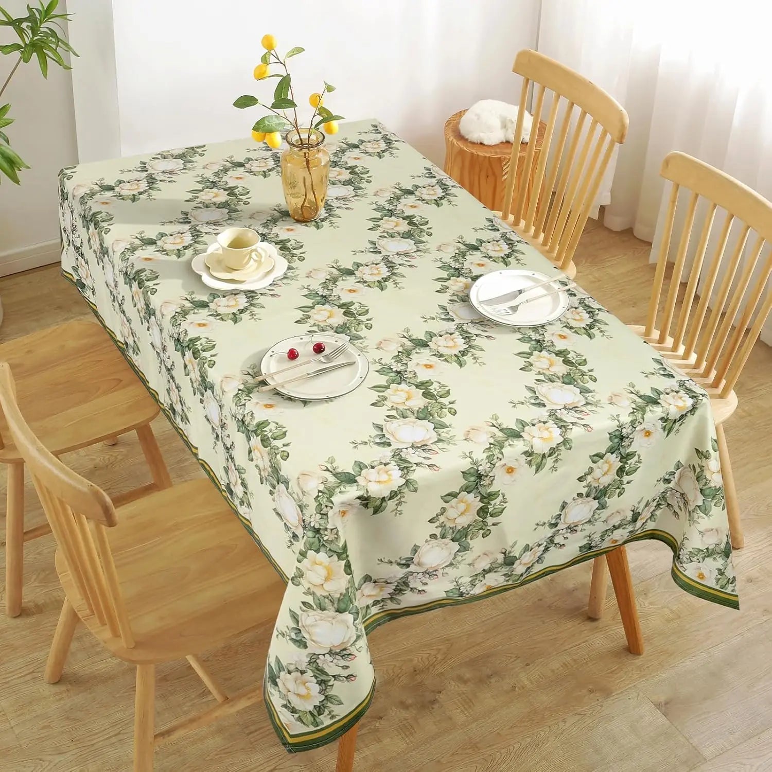 Christmas Poinsettia Waterproof Tablecloth New Year Party Decor Washable Rectangle Tablecloth Wedding Table Navidad Decorations
