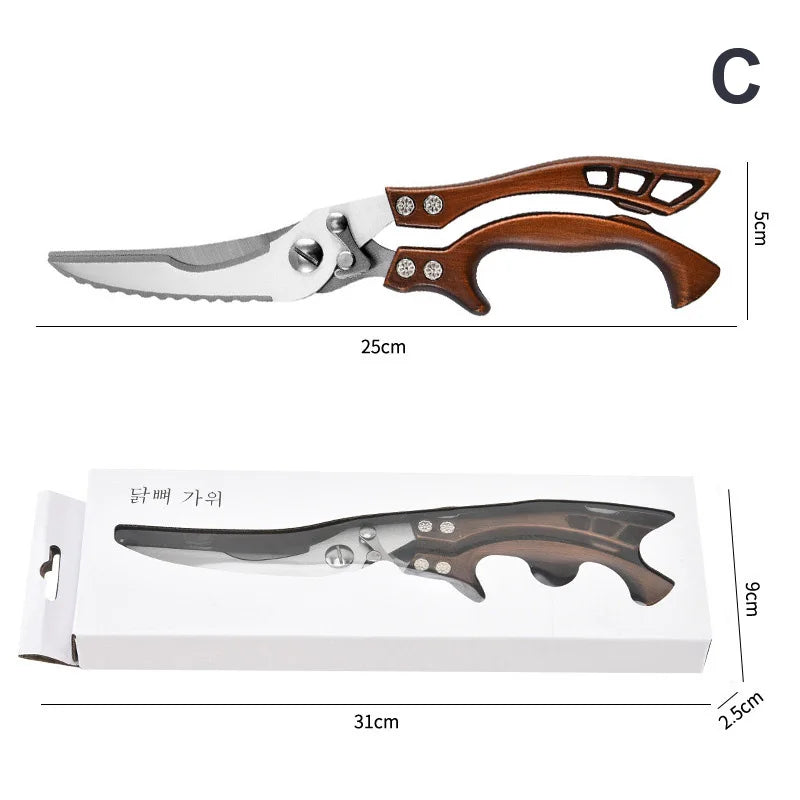 Multifunctional Stainless Steel Scissors BBQ Tongs Kitchen Tool Food Tongs Chicken Bone Tongs Outdoor Camping Utility Knife