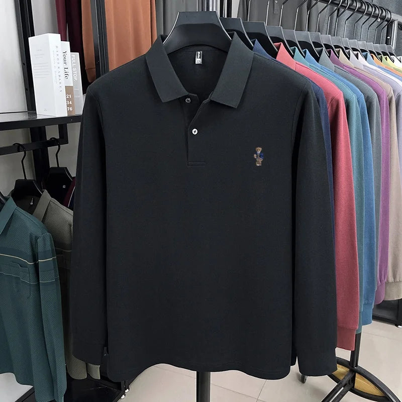 100% pure cotton men's trendy luxury brand autumn long sleeved polo shirt designer teddy bear embroidery business casual T-shirt