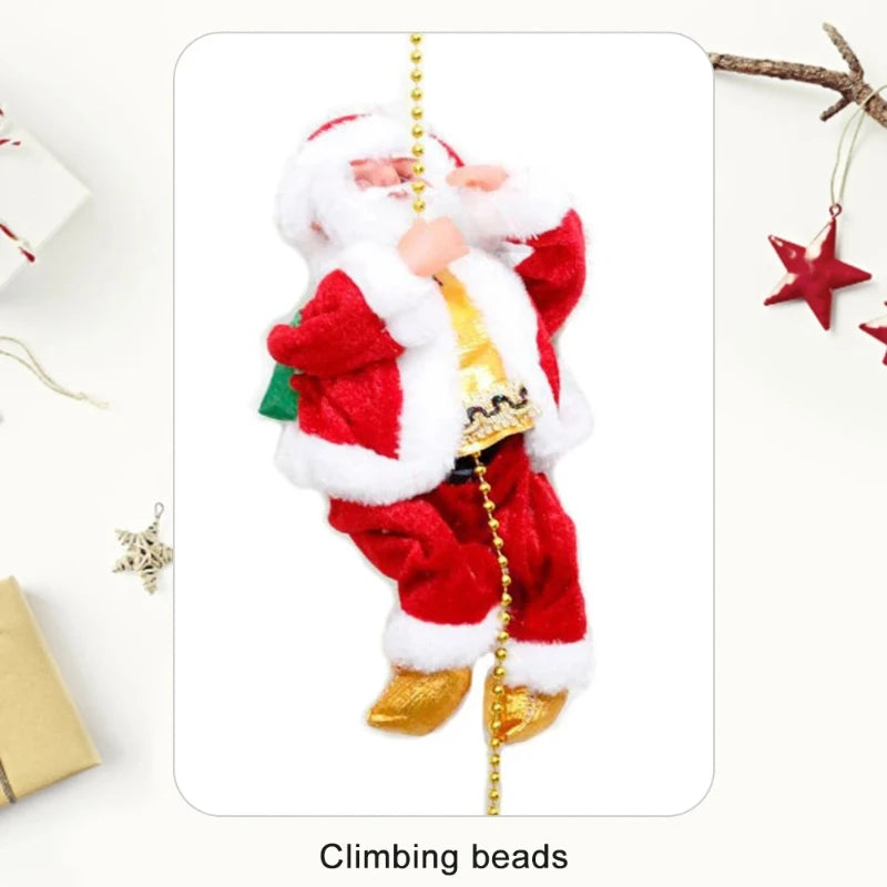 Santa Claus Climbing Beads Battery Operated Electric Climb Up and Down Climbing Santa with Light Music Christmas Decor Ornaments