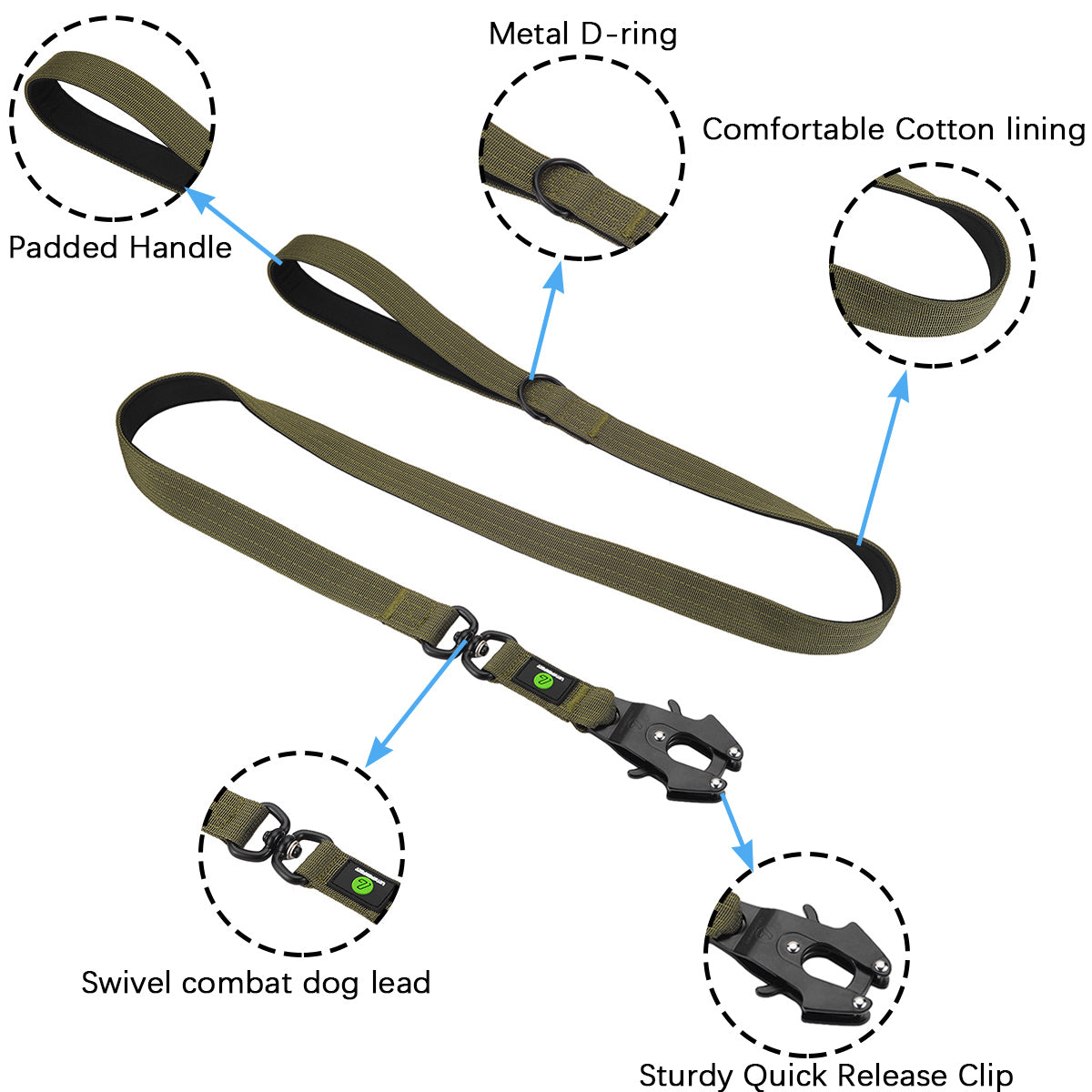 Tactical dog collar leash set leash handle military can dur nylon pit dog, medium large walking training pet accessories