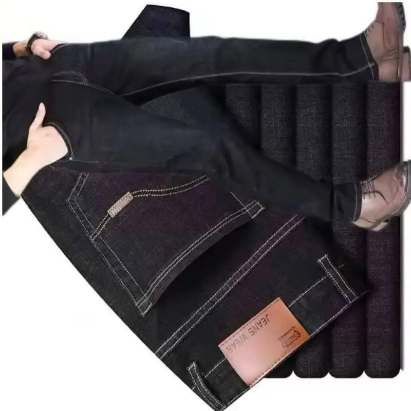New men's straight leg jeans classic black blue micro elastic casual business casual denim pants men's brand pants - You Offer