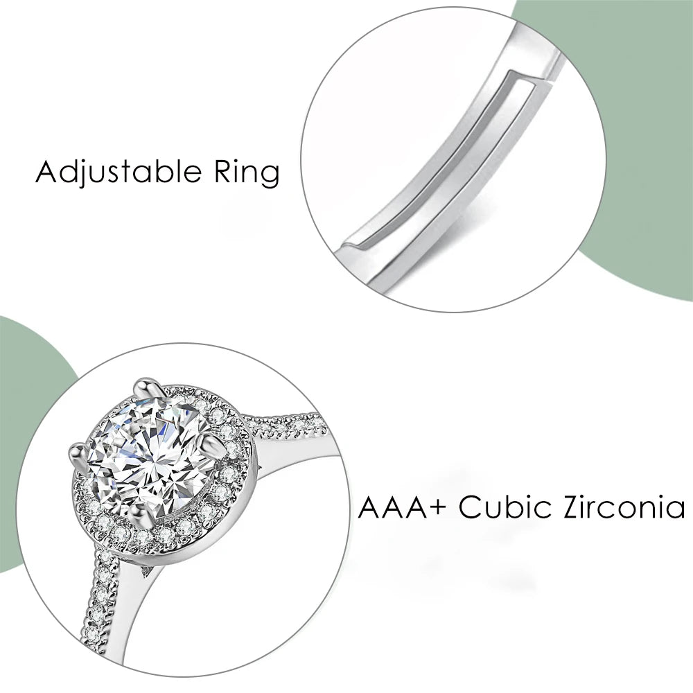 Adjustable Solitaire Rings for Women Bridal Classic Silver Color AAA+Cubic Zirconia Wedding Engagement Marriage Ring Jewelry - You Offer