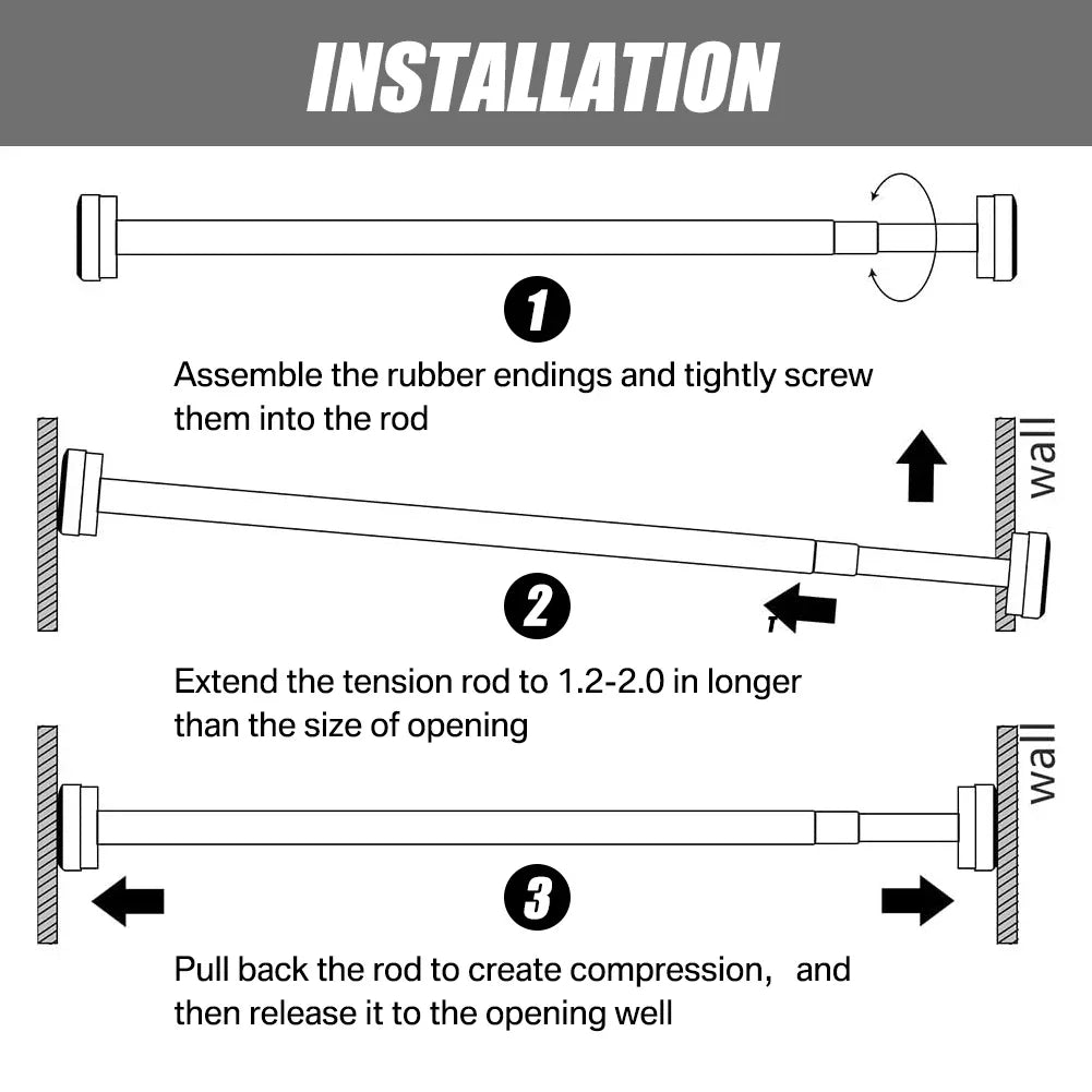 50-260CM Adjustable Curtain Rod No Drilling Telescopic Shower Curtain Pole for Balcony Bathroom Wardrobe Rod Clothes Drying Rack