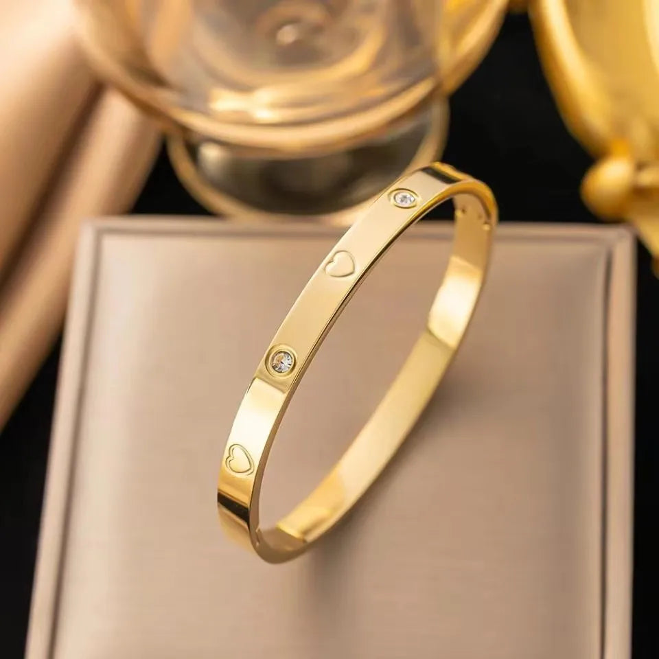 Trendy Shining Zircon Bracelets For Women Clover Print Love Pulseiras Stainless Steel Bangles Feminina Jewelry Gift - You Offer