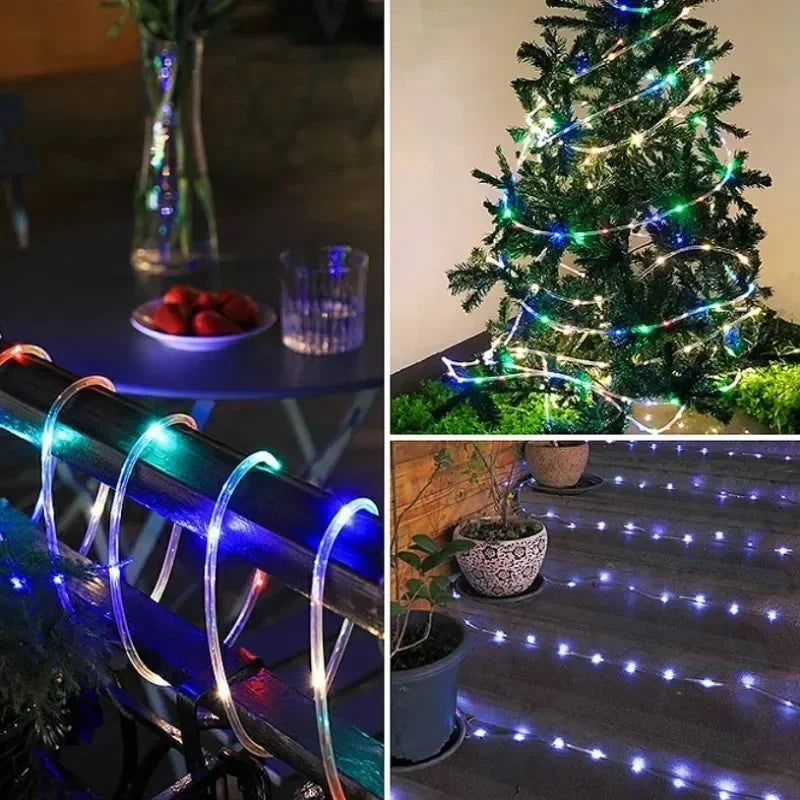 Christmas Party Fairy Lights Solar Powered Waterproof Rope String Outdoor with 8 Modes for Tree Patio Yard Garden Decoration