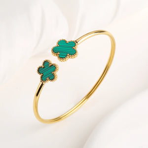 Simple Stainless Steel White Shell Five Leaf Flower Bangle Classic Clover Wrist Jewelry Luxury for Woman Party Jewelry Gift - You Offer