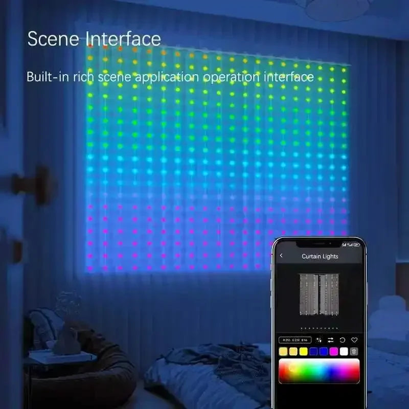 Smart Curtain Lights, 400 LED USB Curtain String Lights with App Remote Control,Music Sync Christmas Curtain String Outdoor
