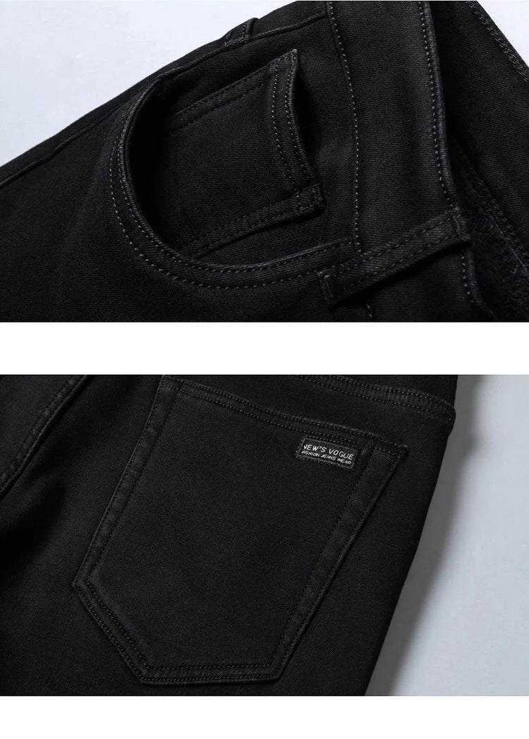 Winter Warm Jeans Men's Thickened Velvet Black Fashion Korean Trousers Plush Velvet Business Casual Straight Denim Pants - You Offer