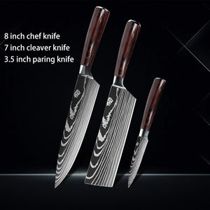 Chef knife 1-10Pcs Set Laser Damascus Pattern Kitchen Knives Sharp Japanese Santoku Slicing Utility Knife Cleaver Boning Knives - You Offer