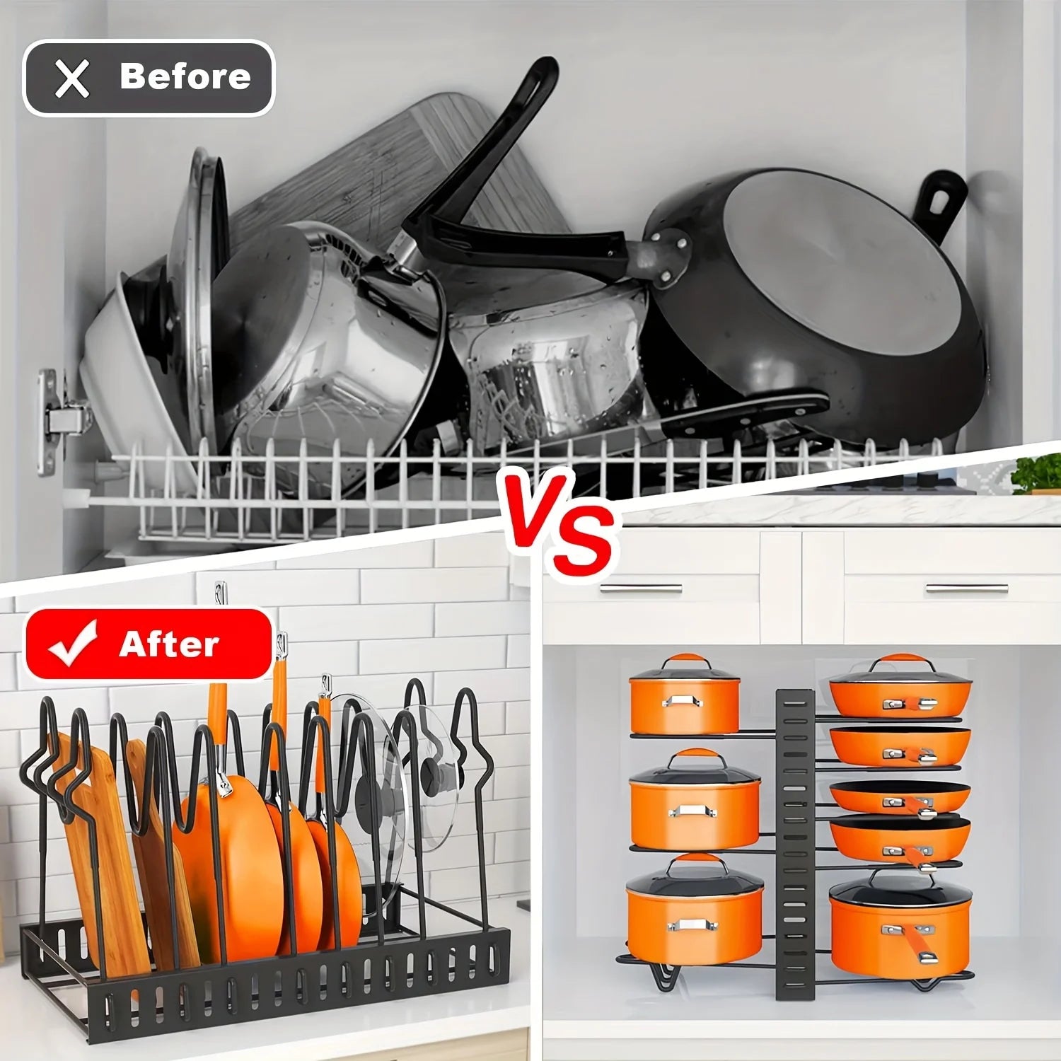 2 Pack Pot Rack, Pot Rack Organizers, Kitchen Organization & Storage Rack, Adjustable Pot Lid Holders & Pan Rack - You Offer
