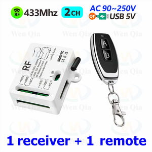 433MHz Universal Wireless Remote Control Switch 2 CH,AC 110V 220V RF Relay Receiver,for Light/Fan/Motor/Garage Door Opener etc