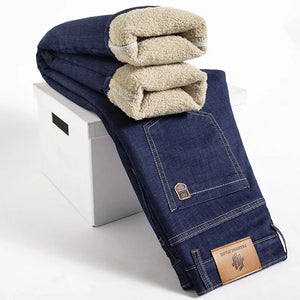 Winter Lamb Fluff Denim Straight Pants Men Thicken Big Size 40 Jeans High Waist Stretch Jeansy Fleece Lined Warm Slim Vaqueros - You Offer
