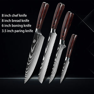 Chef knife 1-10Pcs Set Laser Damascus Pattern Kitchen Knives Sharp Japanese Santoku Slicing Utility Knife Cleaver Boning Knives - You Offer