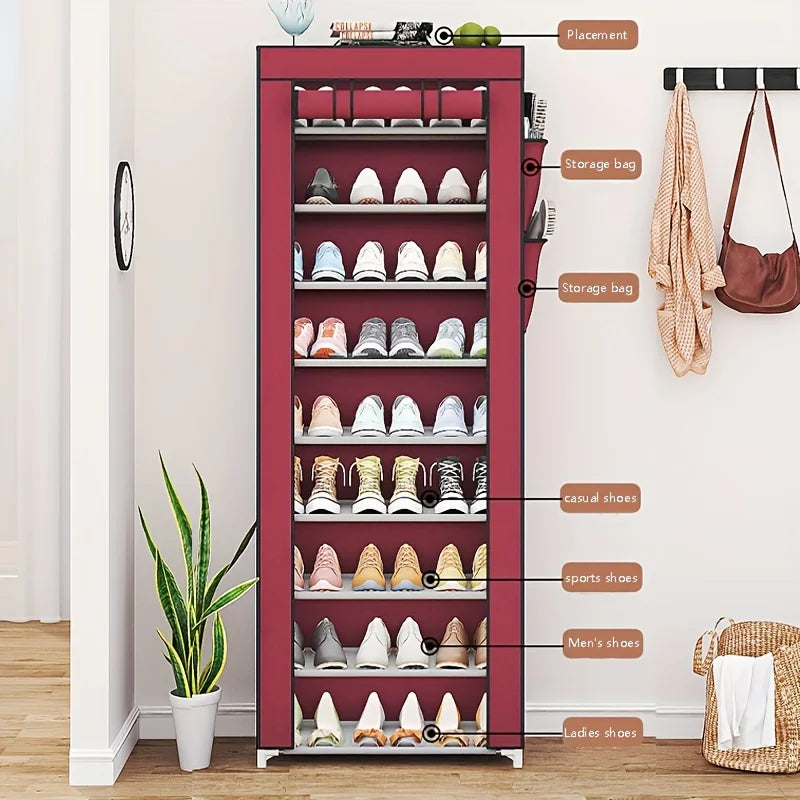 10-Layer Sturdy Shoe Rack - Holds 18-22 Pairs, Dustproof, Adjustable, Space-Saving, Bedroom/Entrance