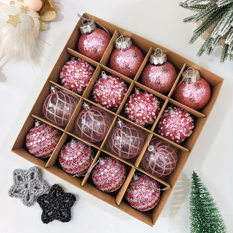 16pcs/set New Style Christmas Ball Set Glitter Deco Ball with Round Shapes for Christmas Tree Hanging Ornaments Plastic Material