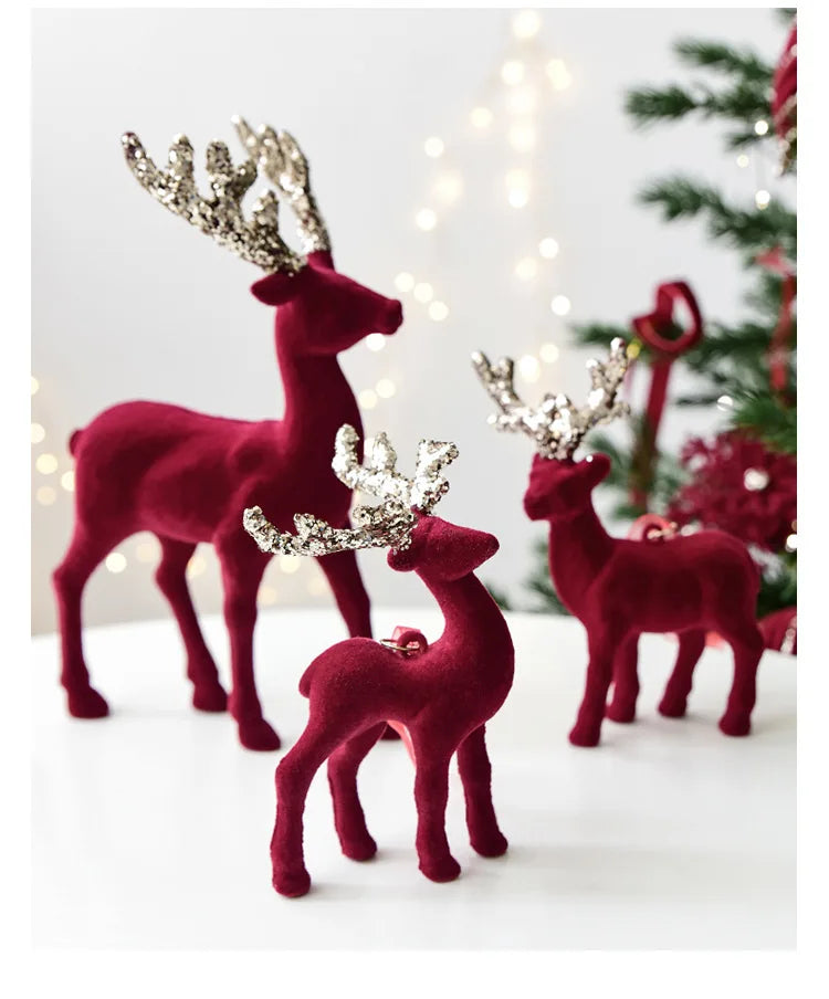 New Christmas elk glitter burgundy flocked deer ornament, Christmas tree pendant, Christmas home decoration handicraft