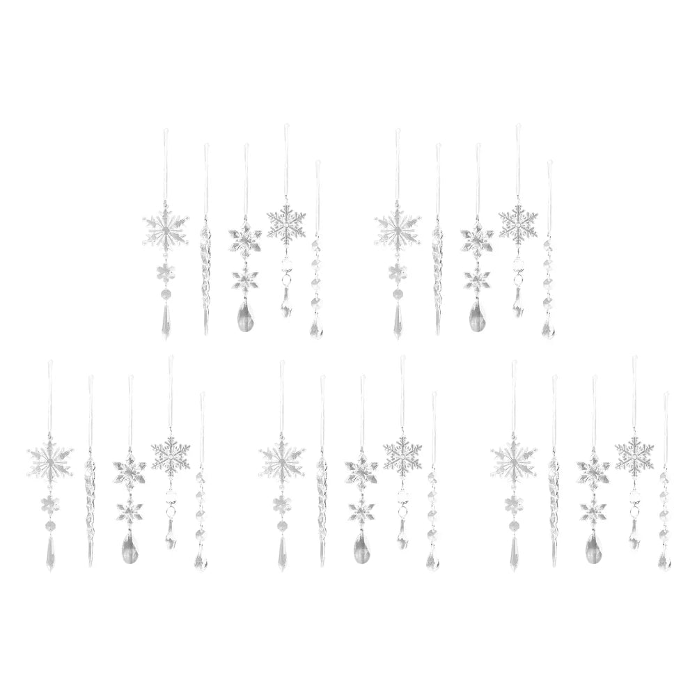 Crystal Clear Snowflake Acrylic Ice Pendants Christmas Tree Hanging Ornaments Icicle Water Drop Decoration For Xmas Party Decor