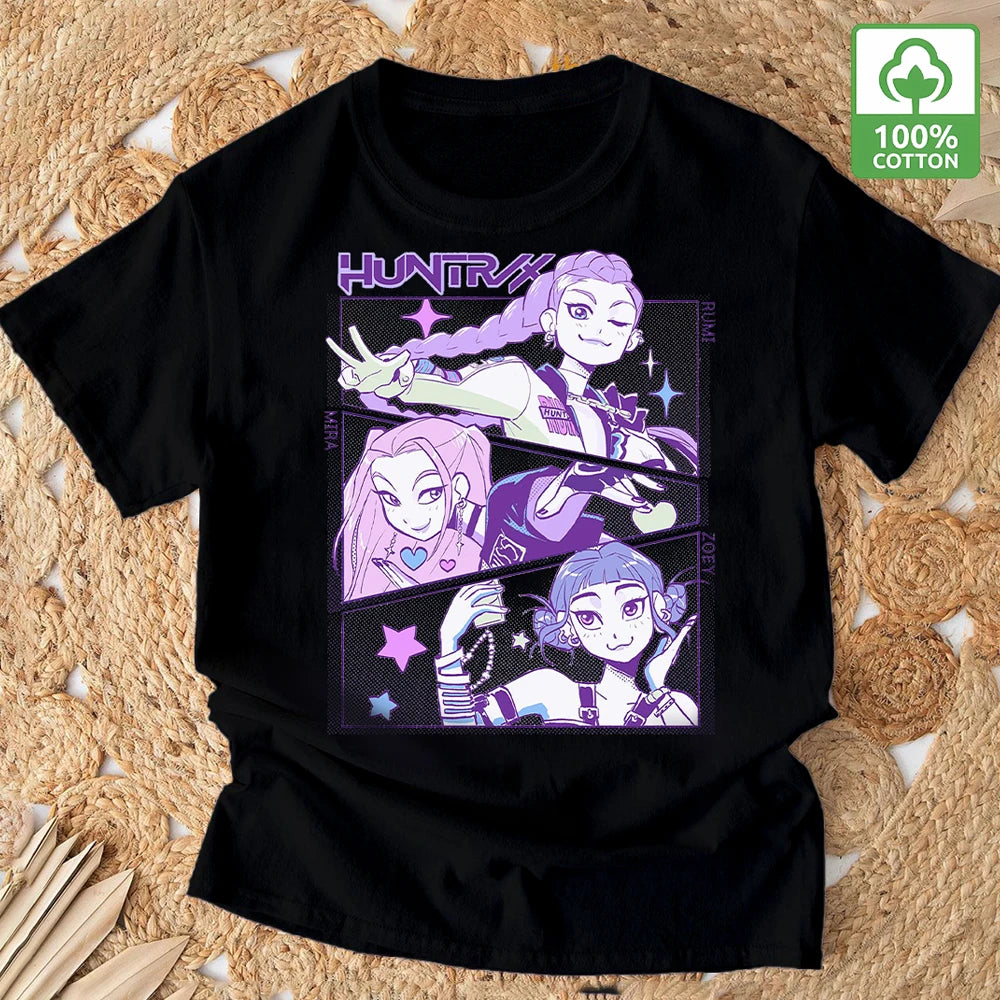Kpop Demon Hunter T-shirt Summer New HD Tiger Print Pure Cotton Breathable T-shirt for Men and Women Round Neck Casual Soft Top