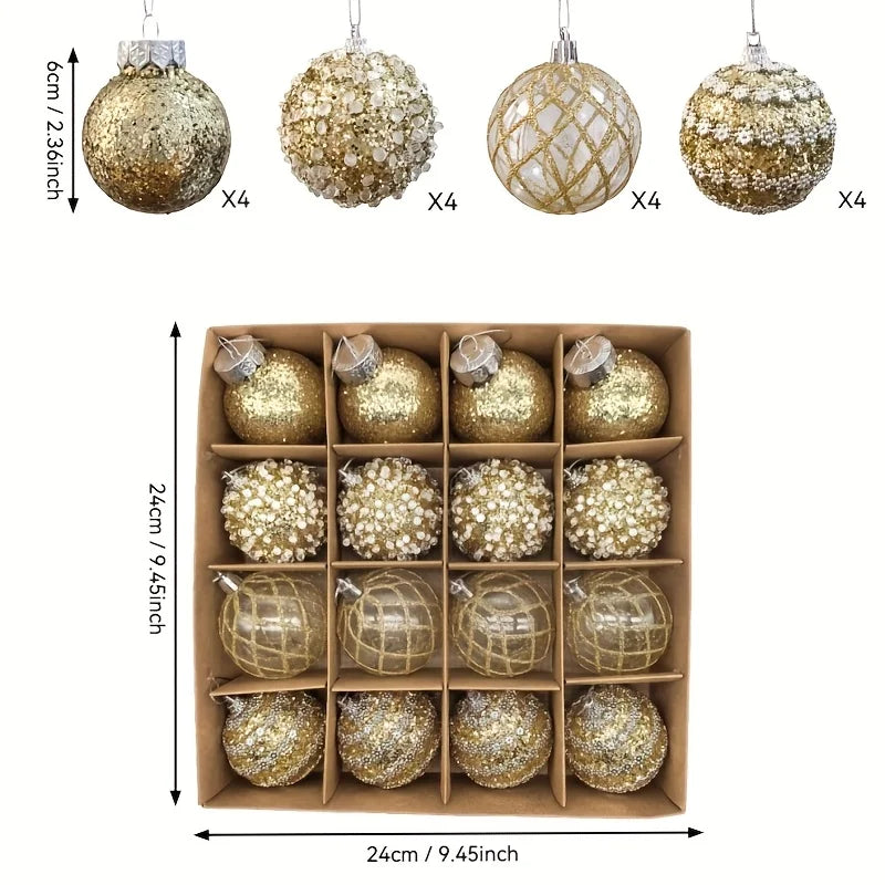16pcs/set New Style Christmas Ball Set Glitter Deco Ball with Round Shapes for Christmas Tree Hanging Ornaments Plastic Material