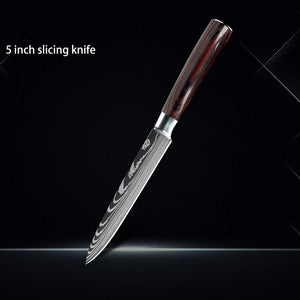 Chef knife 1-10Pcs Set Laser Damascus Pattern Kitchen Knives Sharp Japanese Santoku Slicing Utility Knife Cleaver Boning Knives - You Offer