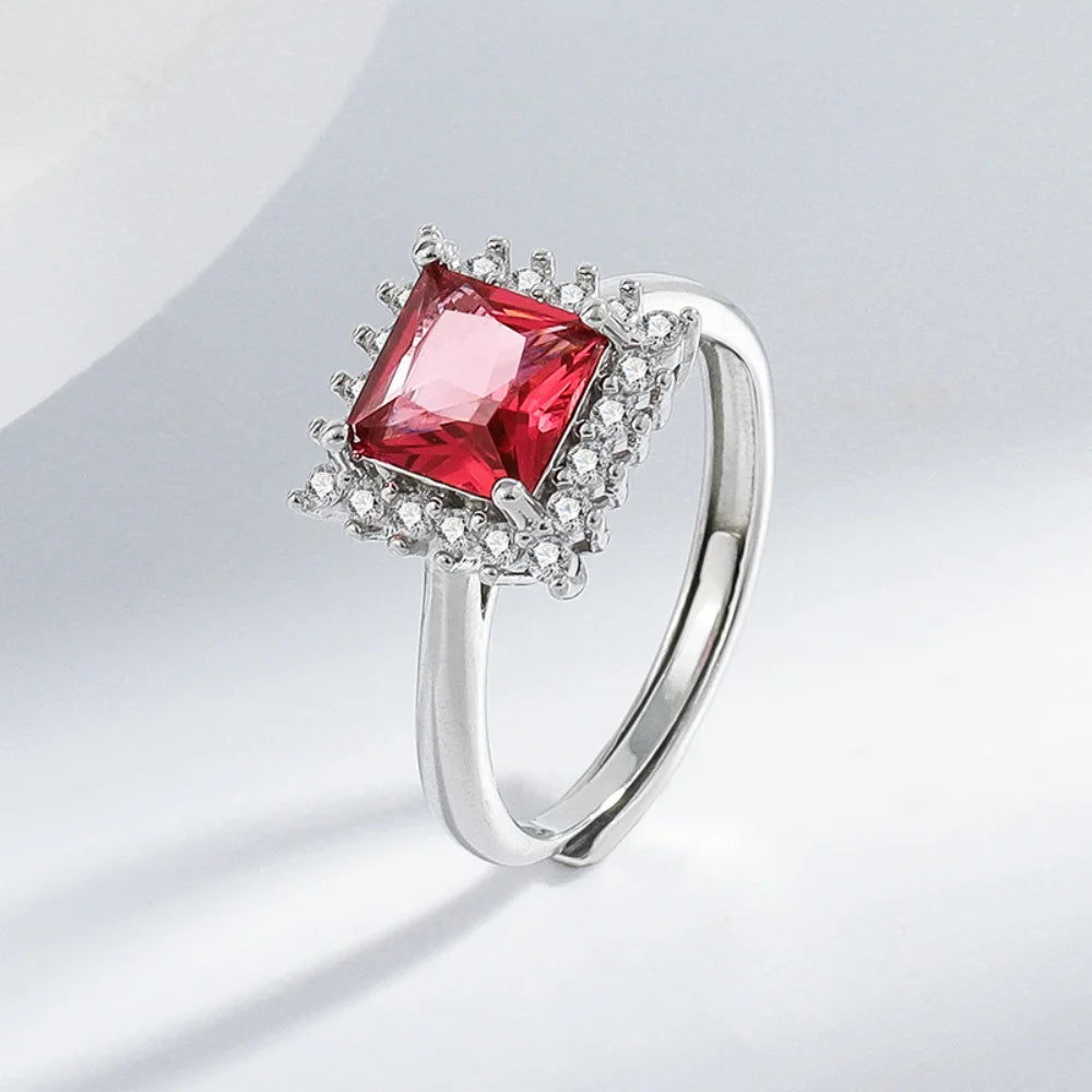 925 Sterling Silver Jewelry Set, Women's Shining Jewelry Cubic Zirconia Red Crystal Necklace Earrings Ring Birthday Gift Jewelry - You Offer