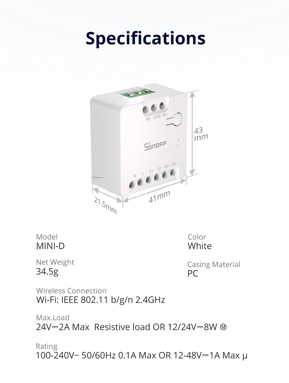 SONOFF MINI-D WiFi Smart Switch Matter Dry Contact Device Supports AC/DC Power Works with eWeLink Apple Home Alexa Google Home