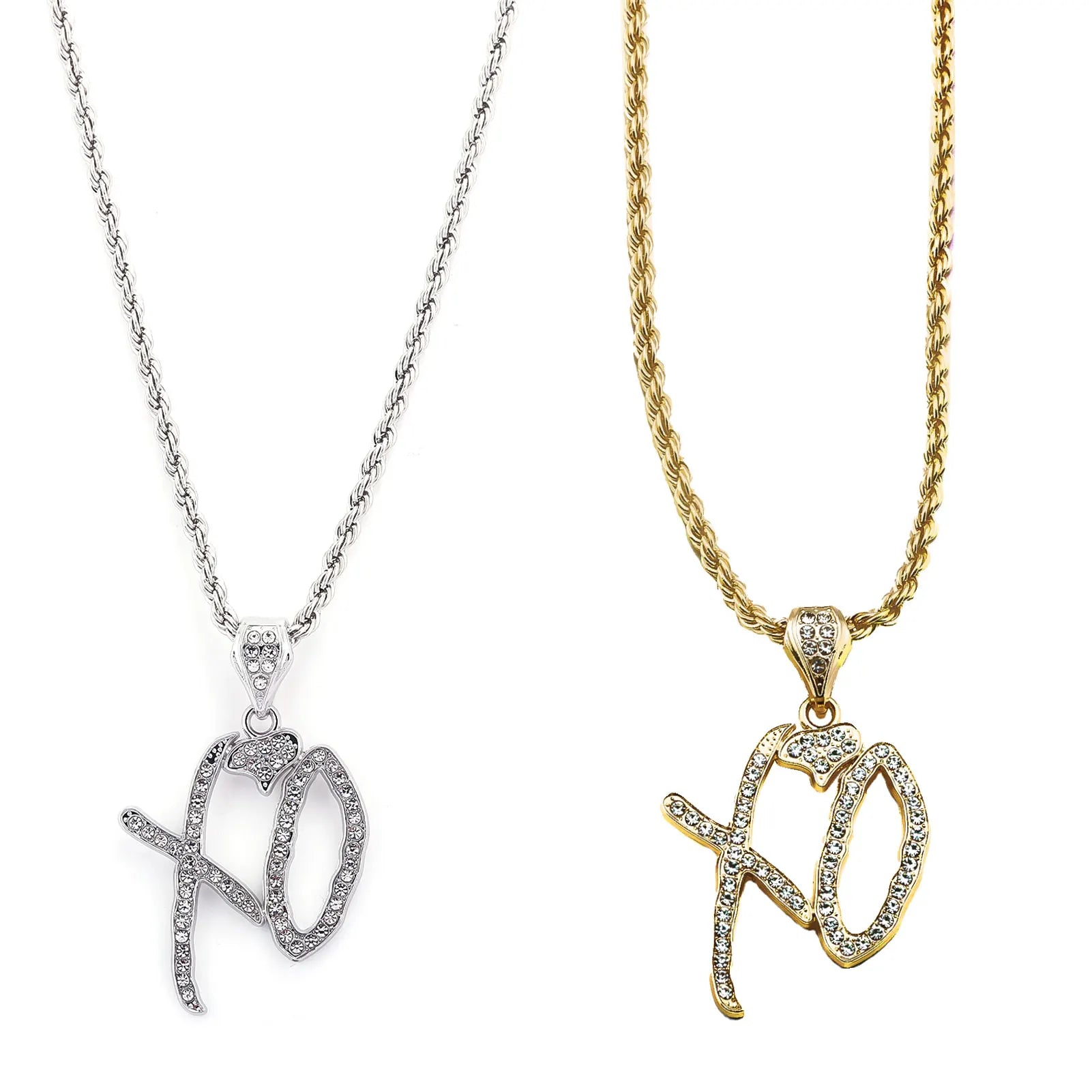 Exquisite Bubble Letter Xo Inlaid White Zircon Pendant Necklace for Men\'s Fashion Street Trend Jewelry Accessories Gift - You Offer