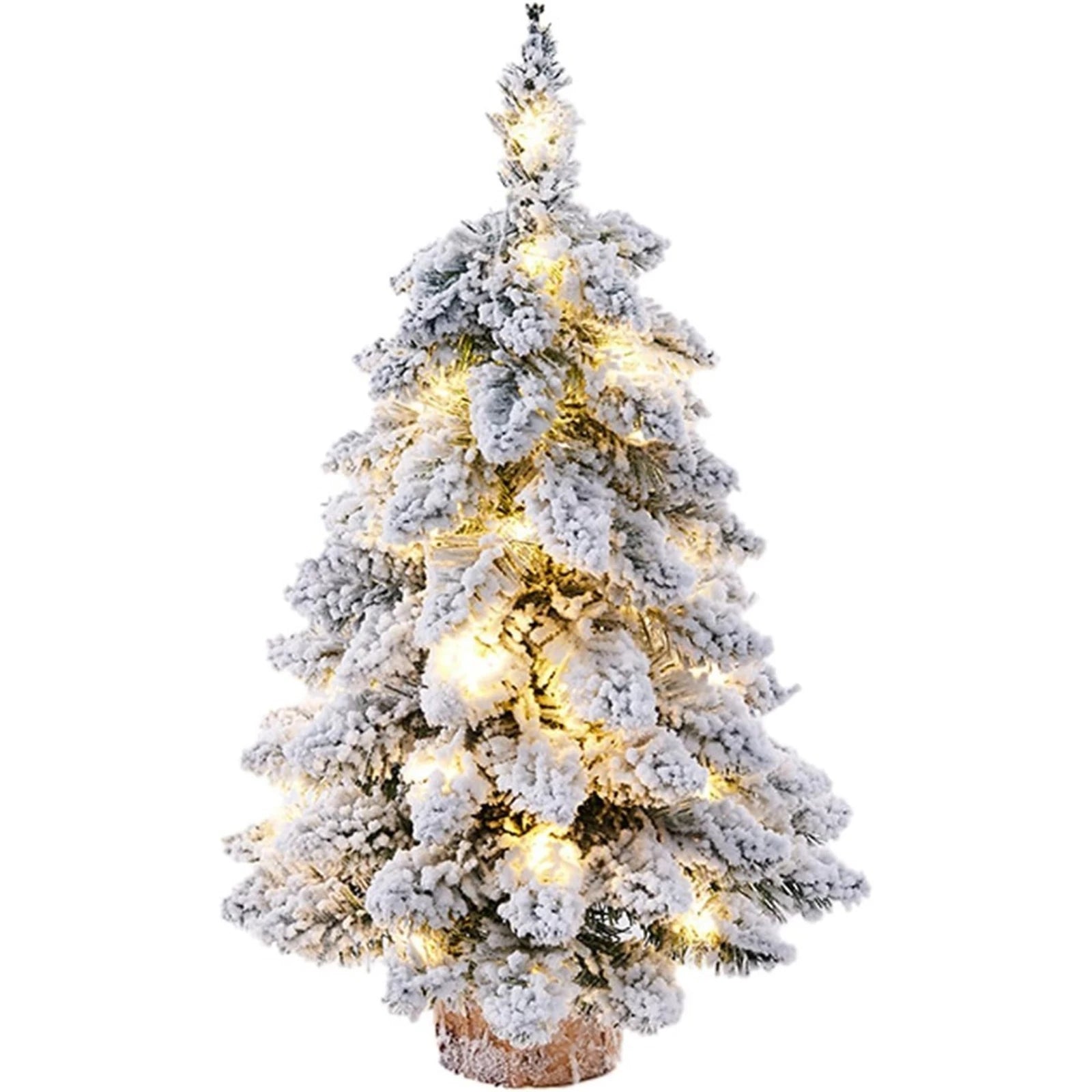 Mini Fake Christmas Tree Sculpture Snow Flocked Christmas Tree Plush Tree Enthusiast with LED Lights for Christmas Themed Partie