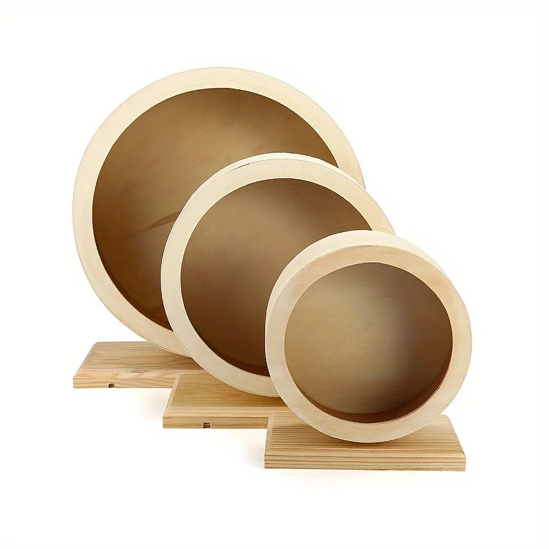 Wooden Silent Hamster Wheel with Stand | Natural Wood Exercise Spinner for Chinchillas/Hedgehogs/Ferrets, Anti-Slip Non-Ejection