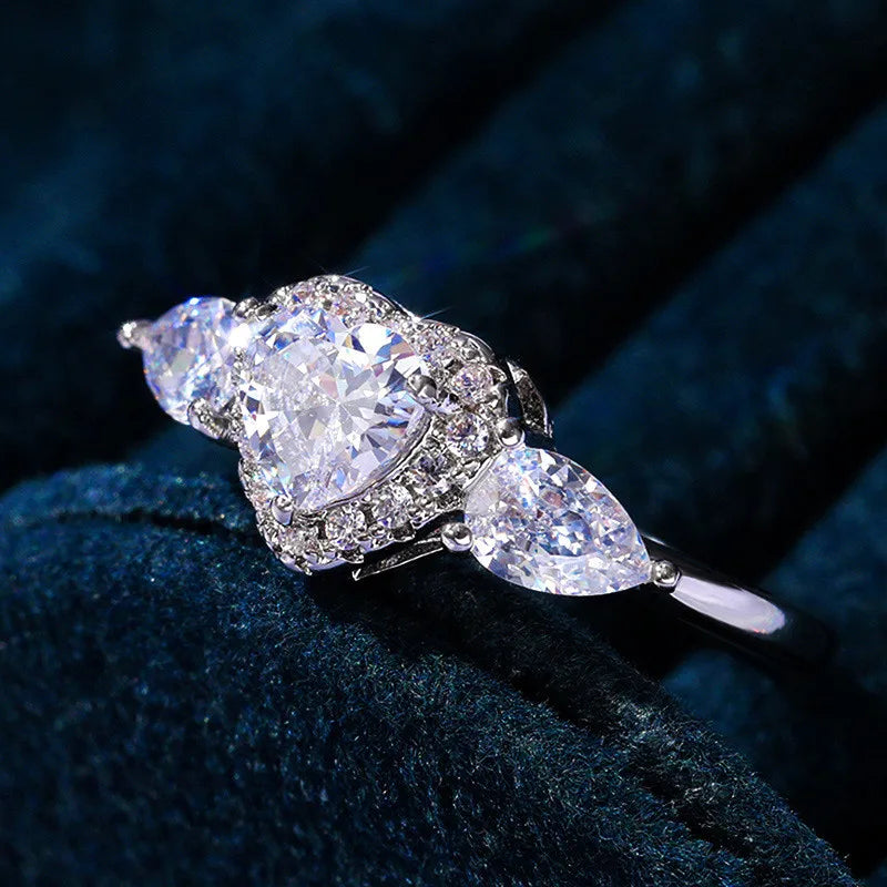 925 Sterling Silver Heart Rings Women Inlaid Dazzling Cubic Zirconia Elegant Wedding Accessories Daily Wearable Trendy Jewelry - You Offer