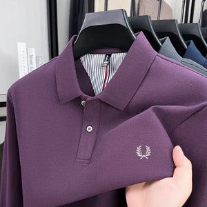 100% pure cotton autumn and winter highend men POLO shirt fashion brand embroidered wheat business casual lapel long sleeved top