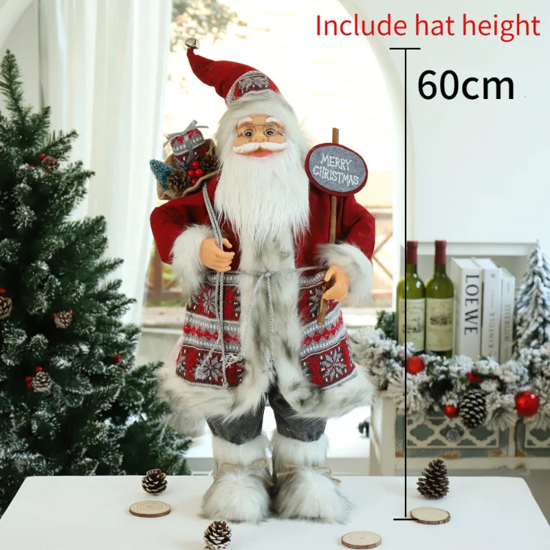 60cm Large Santa Claus Merry Christmas Decorations for Home Happy New Year 2023 Fabric Knitting Clothes Doll Window Decor