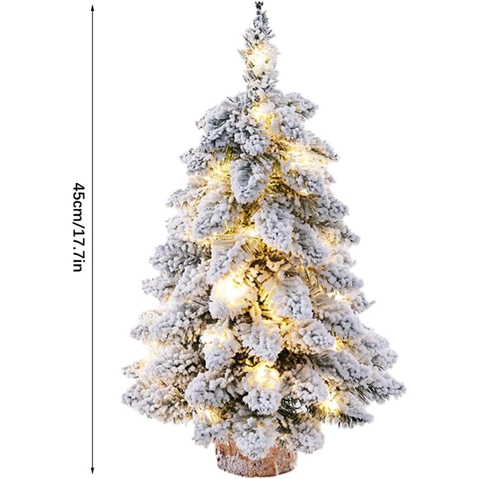 Mini Fake Christmas Tree Sculpture Snow Flocked Christmas Tree Plush Tree Enthusiast with LED Lights for Christmas Themed Partie