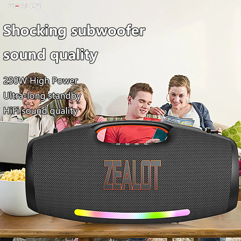 ZEALOT S89 250W Portable Bluetooth Speaker High Volume Waterproof 48000mAh Wireless TWS Subwoofer Suporrt USB/TF/AUX RGB light.