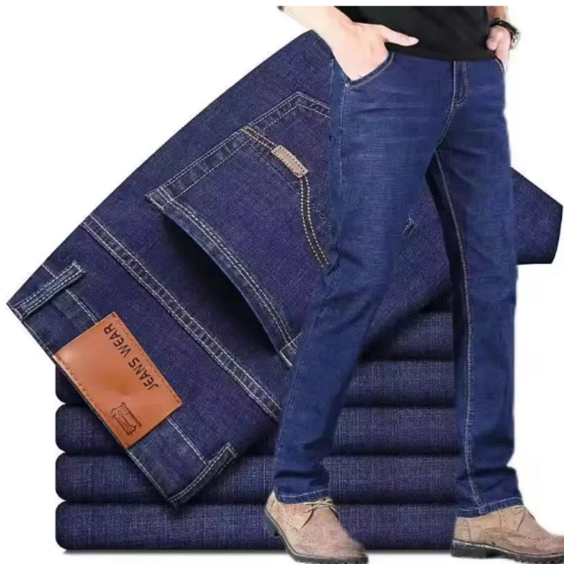 New men's straight leg jeans classic black blue micro elastic casual business casual denim pants men's brand pants - You Offer