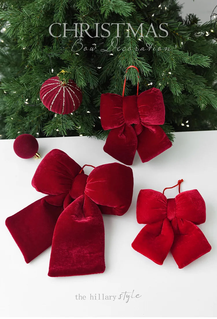 Velvet 3D Christmas Bow Christmas Tree Pendant Christmas Decoration Fence Stair Railing Fireplace Decoration