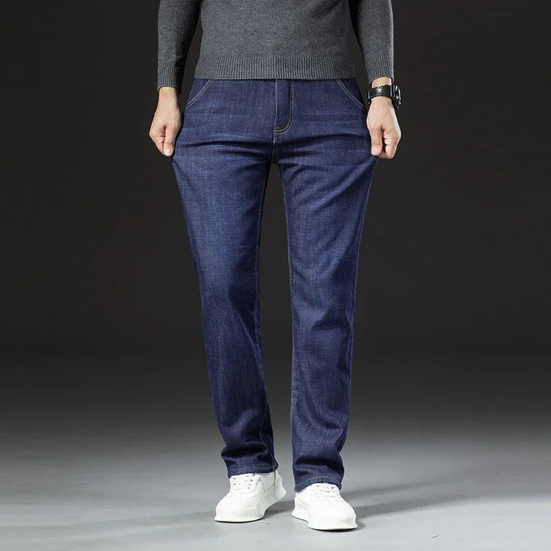 Winter Lamb Fluff Denim Straight Pants Men Thicken Big Size 40 Jeans High Waist Stretch Jeansy Fleece Lined Warm Slim Vaqueros - You Offer