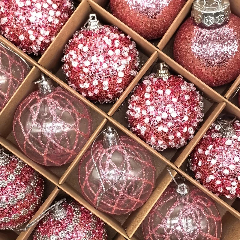 16pcs/set New Style Christmas Ball Set Glitter Deco Ball with Round Shapes for Christmas Tree Hanging Ornaments Plastic Material