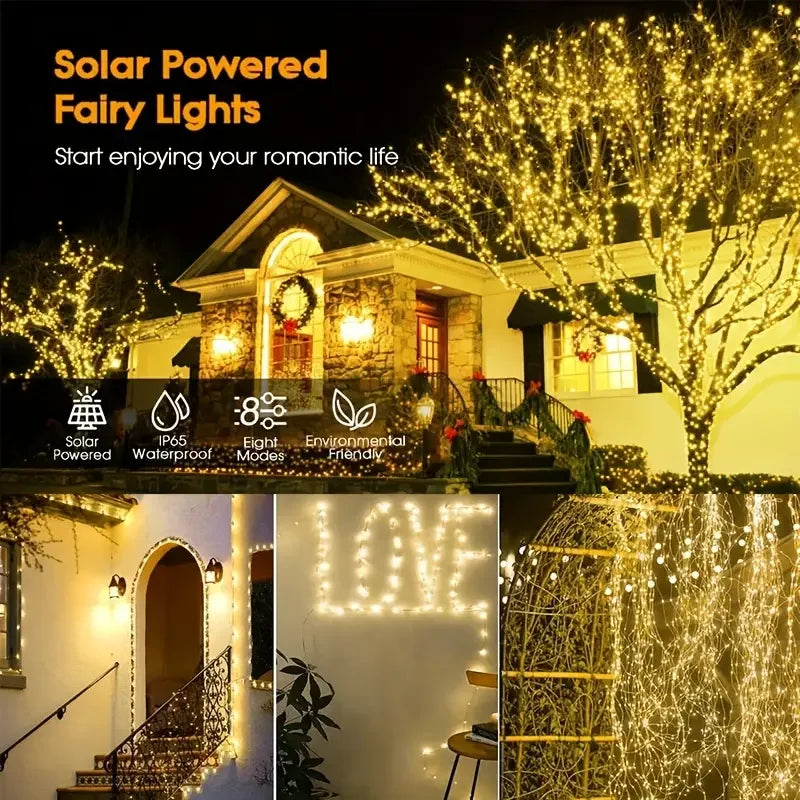 Led Solar Fairy String Lights 8 Modes Christmas Led Light Outdoor Garden Patio Wire Garland Light Christmas Lights