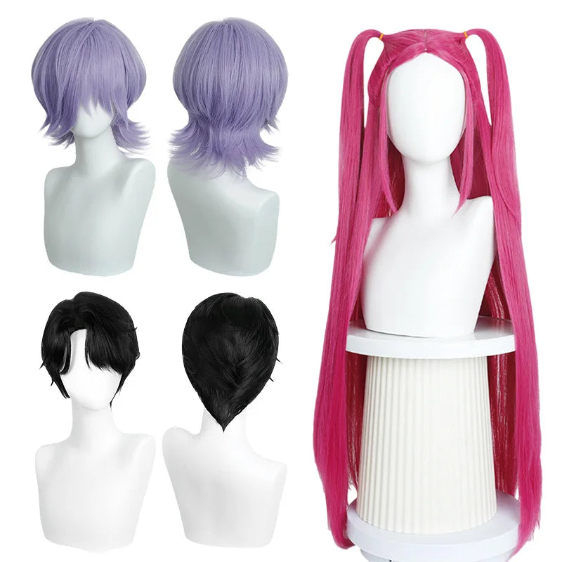 Synthetic Straight Ponytail with Hair Tie Hot Anime Kpop Hunter Cosplay Costumes Wig Ponytail Hood for Women Men