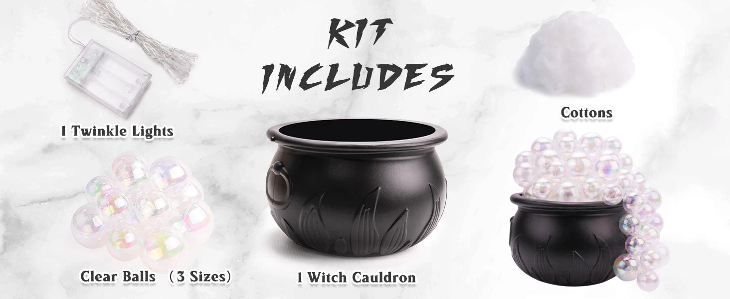Mini 6 inches DIY Bubbling Cauldron Set Halloween Decorations Indoor ,Black Plastic Bowl Decoration for Home Kitchen Party Table