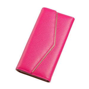 Women Envelope Style Tri-fold Wallet Solid Color Credit Card Holder Coin Money Purse Phone Handbag - You Offer