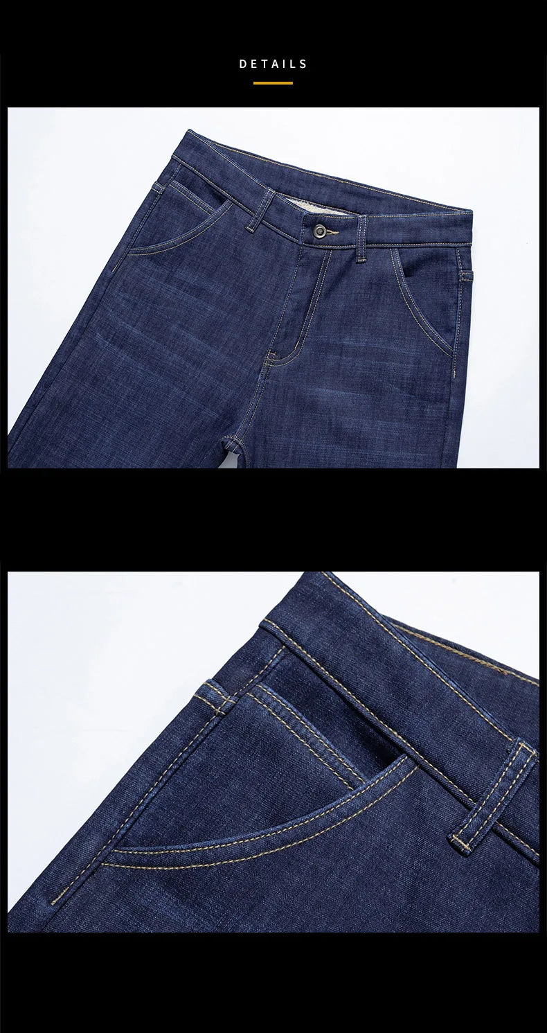 Winter Lamb Fluff Denim Straight Pants Men Thicken Big Size 40 Jeans High Waist Stretch Jeansy Fleece Lined Warm Slim Vaqueros - You Offer