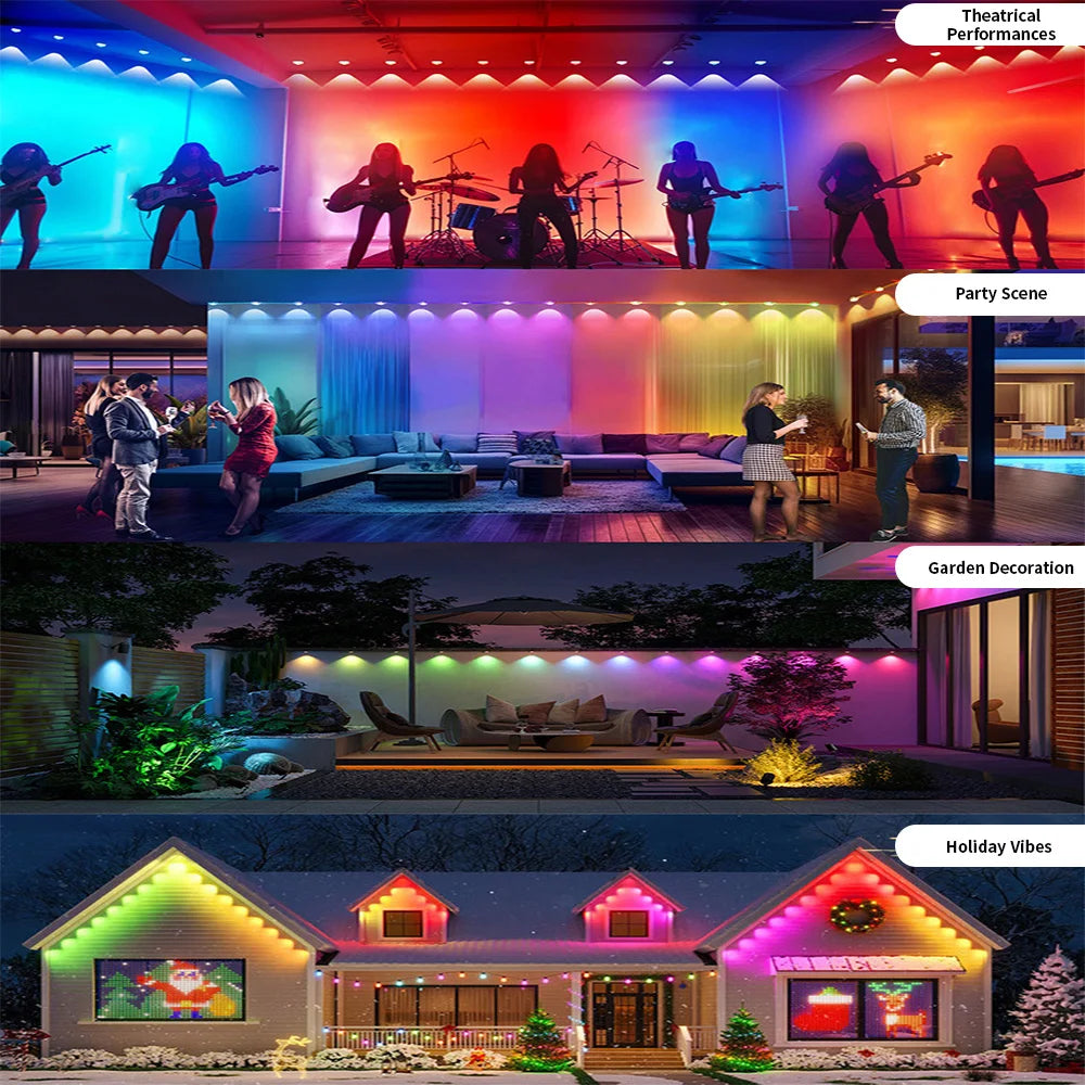 RGB 30M Eaves Lights Smart Bluetooth Permanent Outdoor Lights Outdoor Waterproof Garden Lighting Strings Decor Christmas Lights