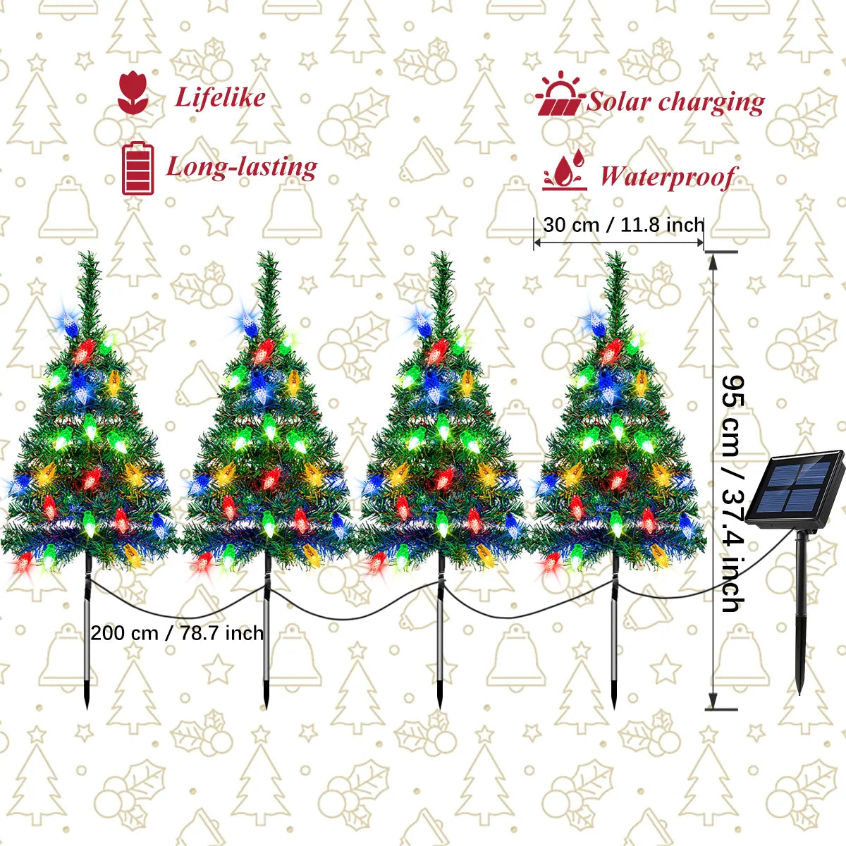 1to 4 Solar Christmas Tree Strawberry Lights - IP65 Waterproof. Essential Christmas decoration, perfect as a holiday gift.