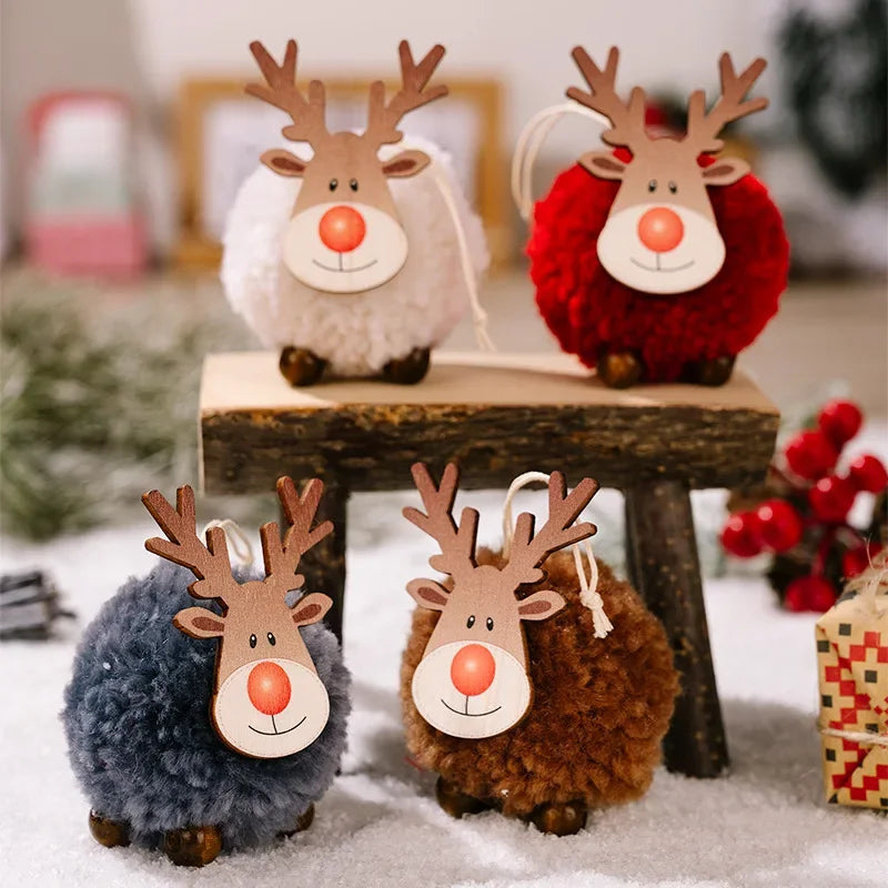 1-10pcs Christmas Felt Elk Hanging Ornaments Cute Reindeer Craft Decorations Xmas Tree Wooden Pendants New Year Party Kids Gifts