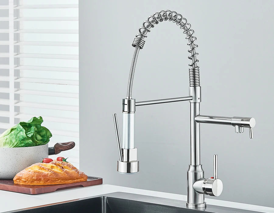 Pull Down Spring Kitchen Faucet Single Lever Hot Cold Mixer Water For Kitchen Sink Dual Spout Nozzle Faucets Crane - You Offer