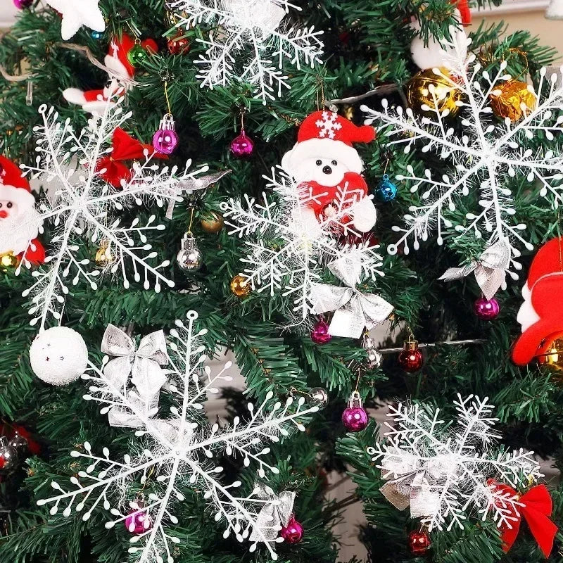 White Christmas Snowflakes Xmas Tree Hanging Pendant Artificial Plastic Glitter Snow Flake Home DIY New Year Wreath Decoration